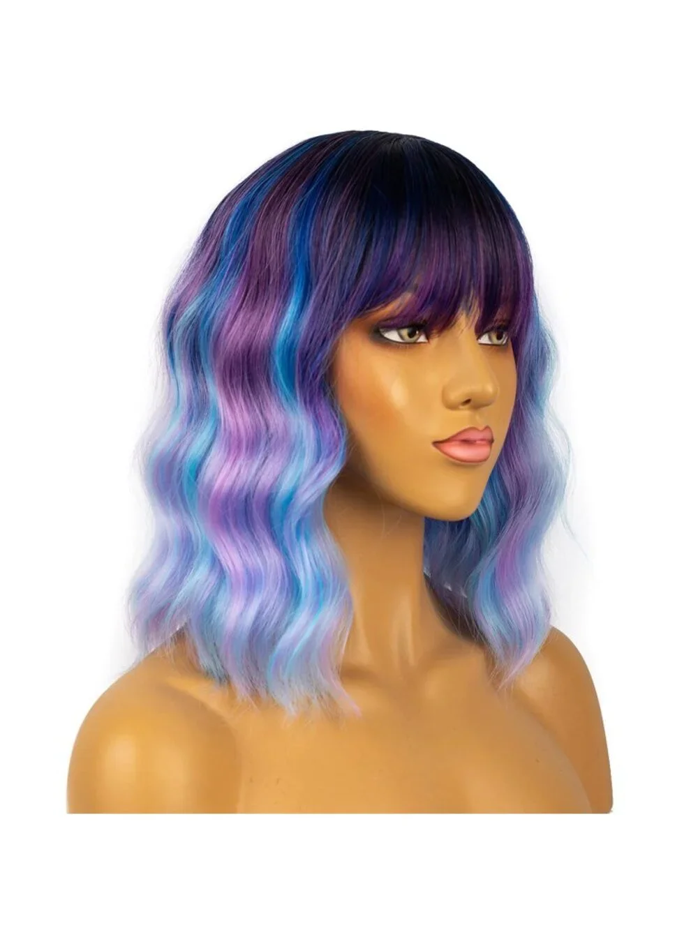 Women's Colorful Shoulder Length Synthetic Loose Wavy Short Bob Wigs Bangs